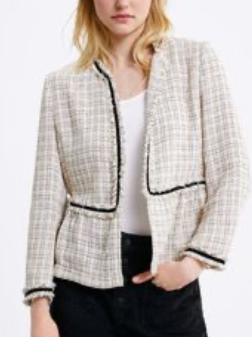 ZARA TEXTURED TWEED VELVET DETAIL BLAZER JACKET $79.90 - Picture 6 of 16
